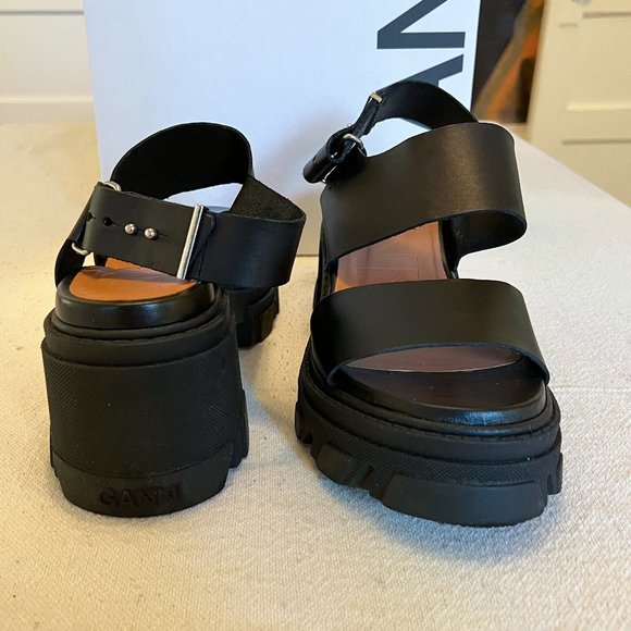 Ganni Cleated High Heel Sandal, Black, Size 9 - Picture 5 of 17